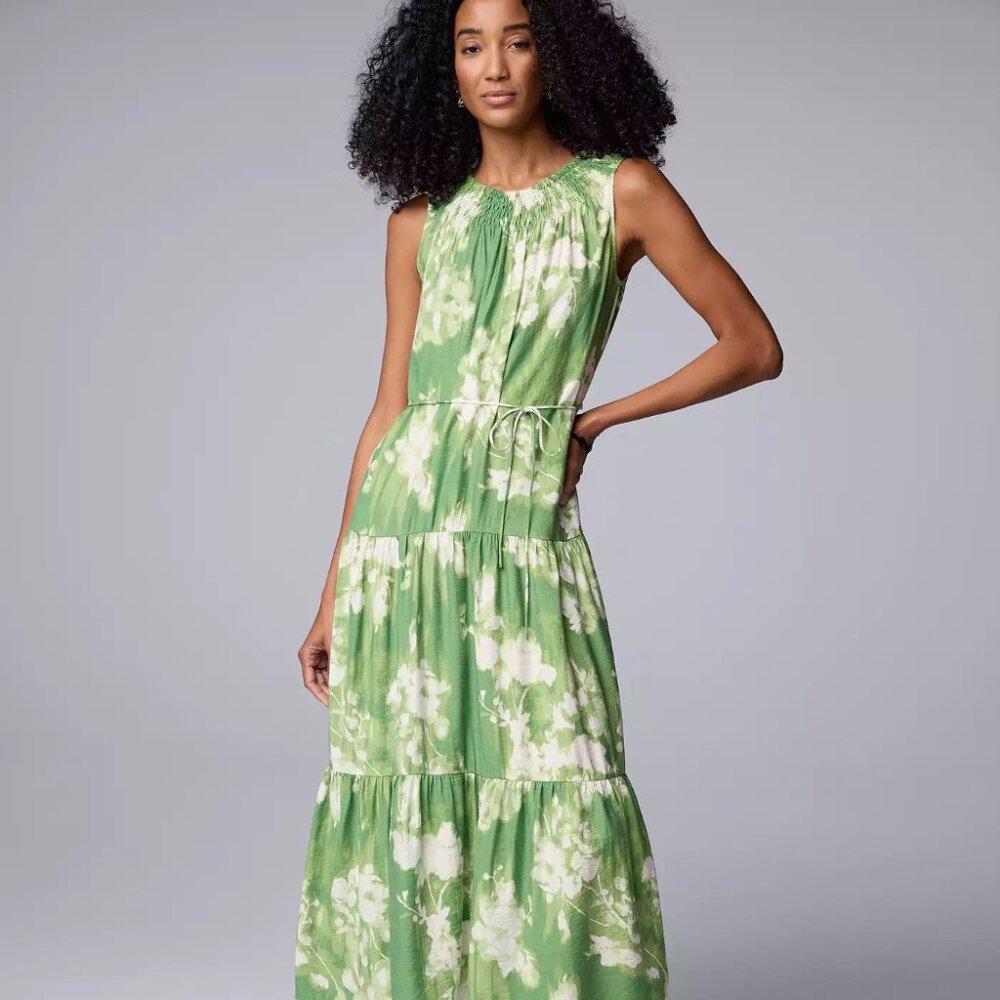 Simply Vera Vera Wang Green and White Smocked Dress